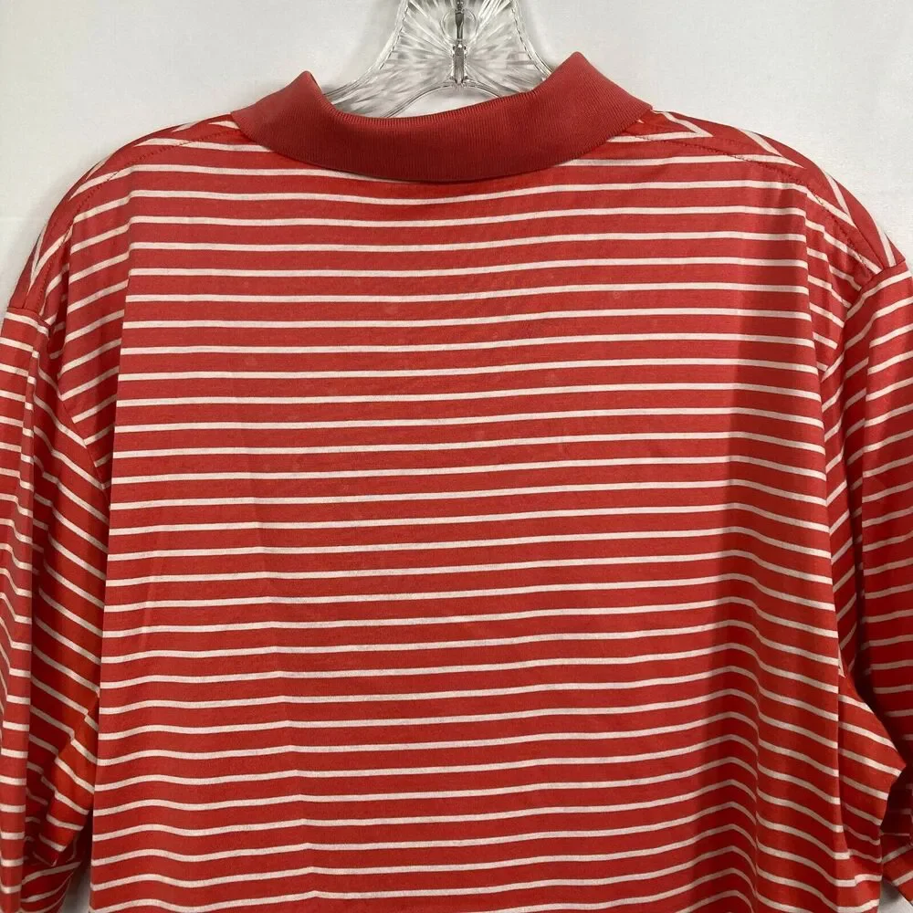 Ralph Lauren‎ Polo Shirt Mens Sz L Orange White Striped Cotton Golf Short Sleeve
